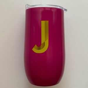 NWT Stainless Steel insulated travel cup tumbler hot pink with letter “J”